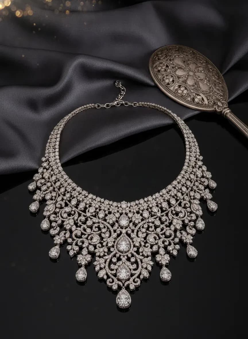 AI-generated jewellery image with metal finish and stone detail preserved