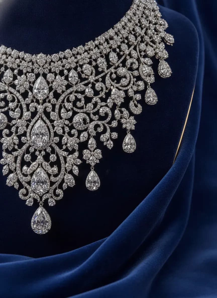 AI-generated jewellery image with metal finish and stone detail preserved